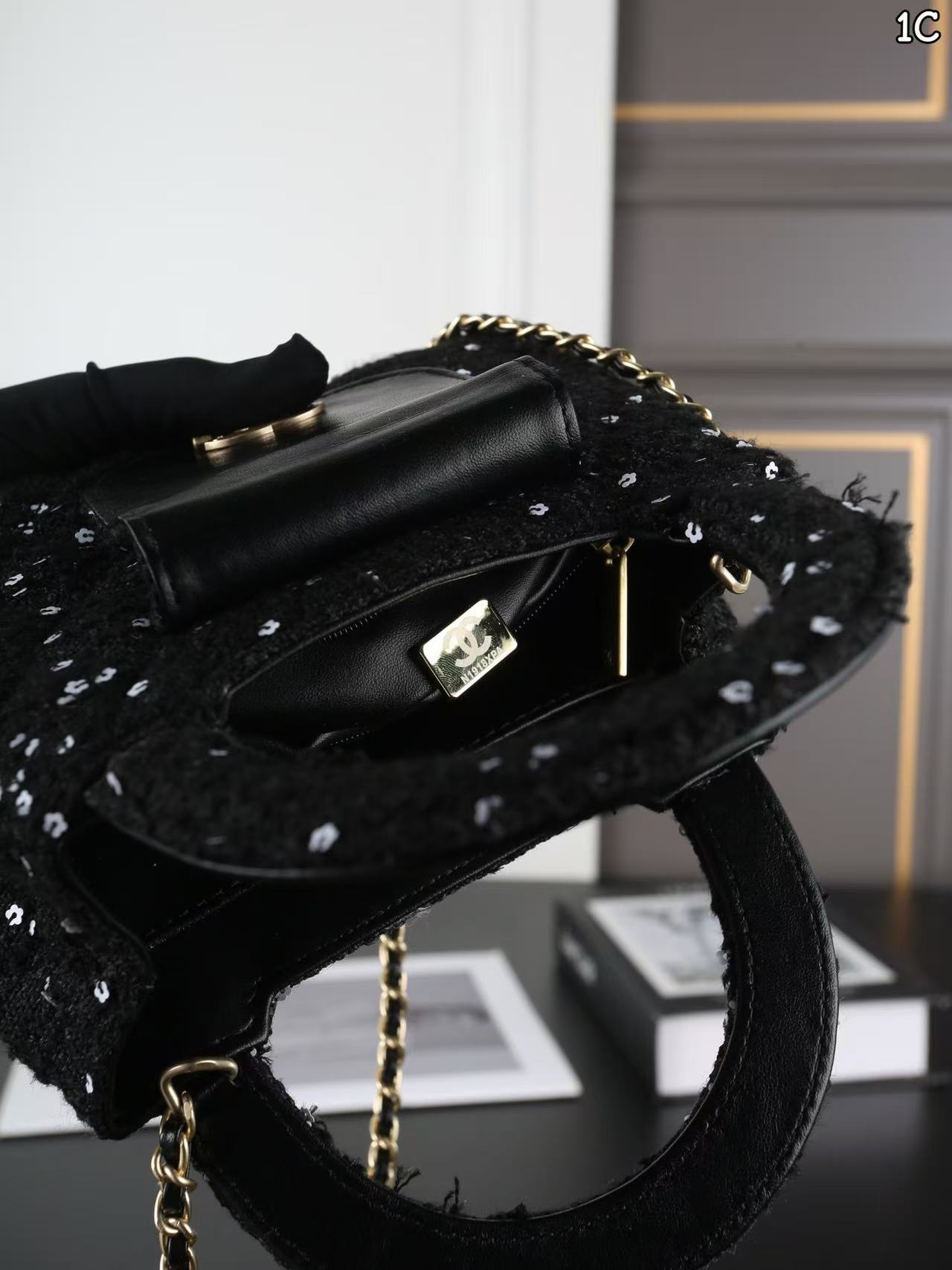 CHANEL スパンコール チェーンハンドバッグ【50％割引+送料無料】