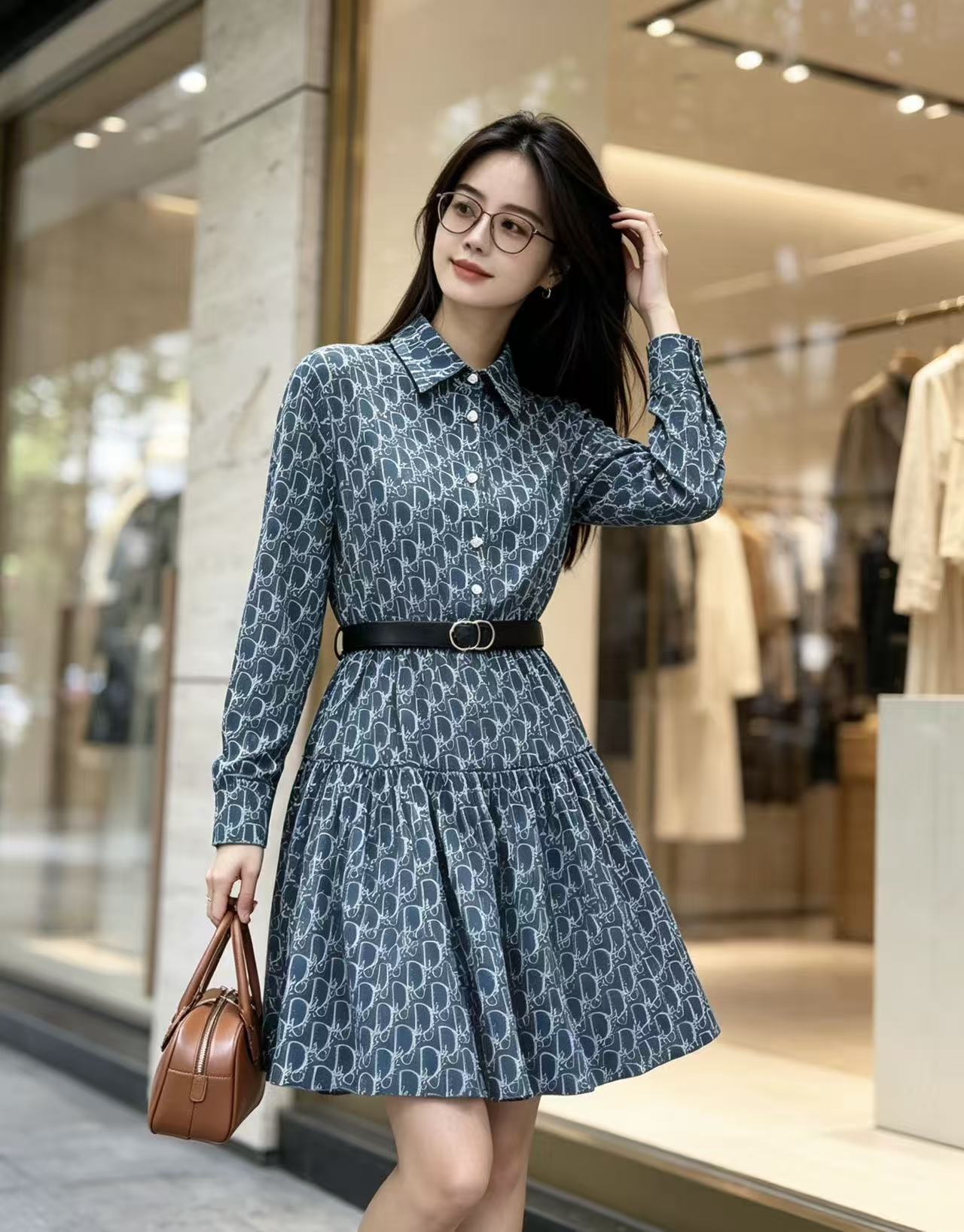 DIOR ジャカード CD 長袖ワンピース【50％割引+送料無料】