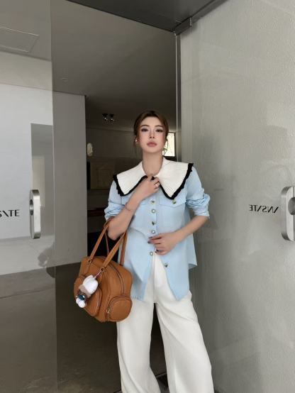 CHANEL パールボタン・ラッフルブラウス【50％割引+送料無料】