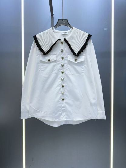 CHANEL パールボタン・ラッフルブラウス【50％割引+送料無料】