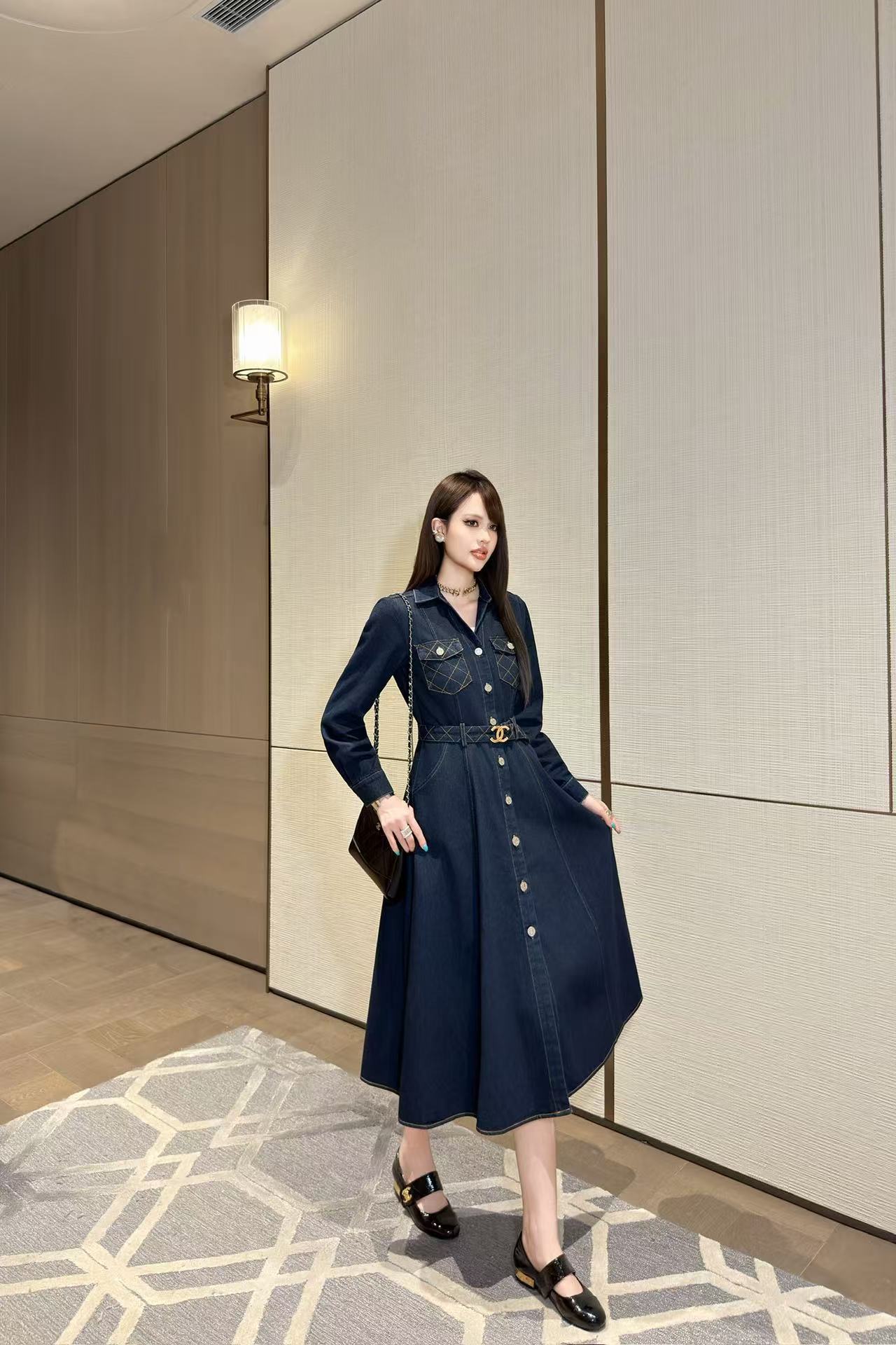 CHANEL ダブルC デニム長袖ワンピース【50％割引+送料無料】