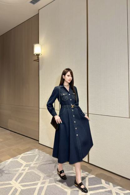 CHANEL ダブルC デニム長袖ワンピース【50％割引+送料無料】