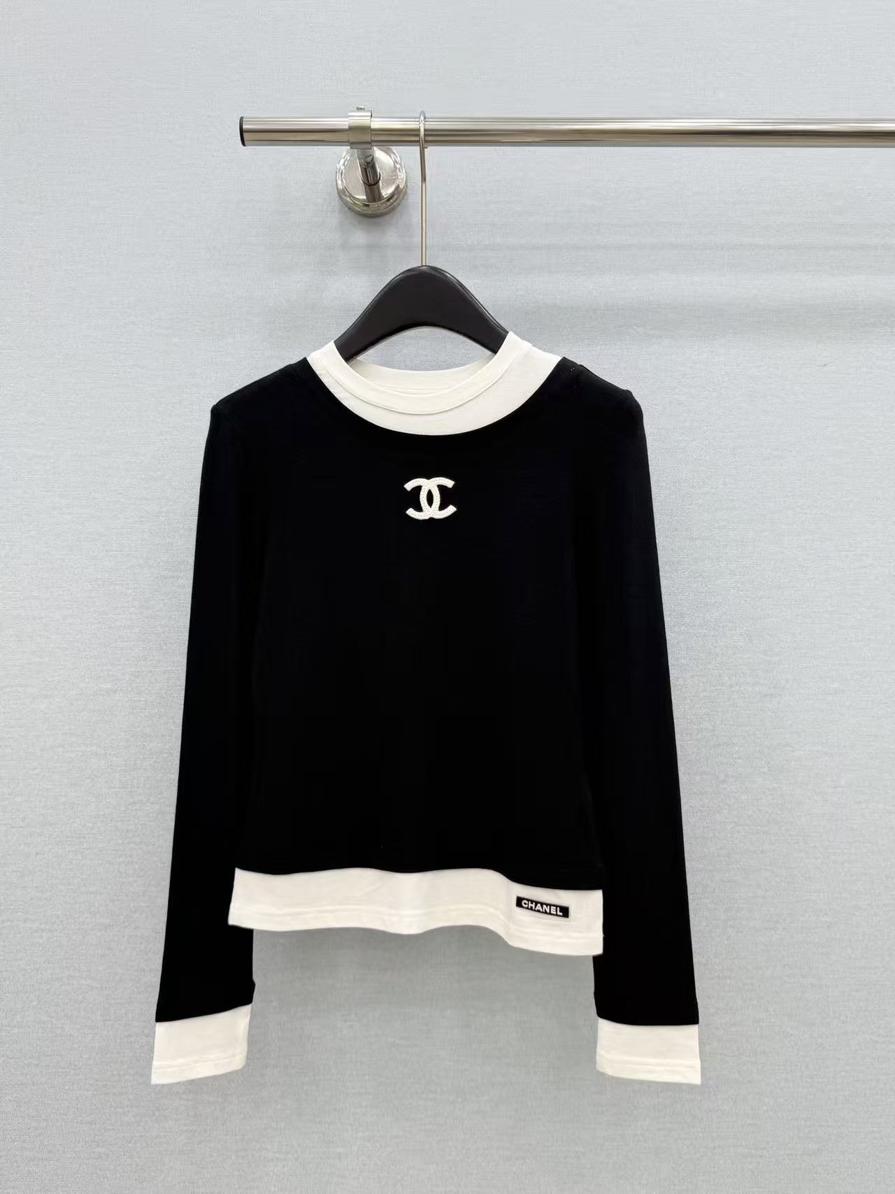 CHANE1 ダブルC カラーブロック 長袖Tシャツ【50％割引+送料無料】