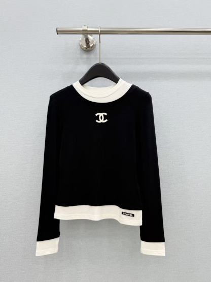 CHANE1 ダブルC カラーブロック 長袖Tシャツ【50％割引+送料無料】