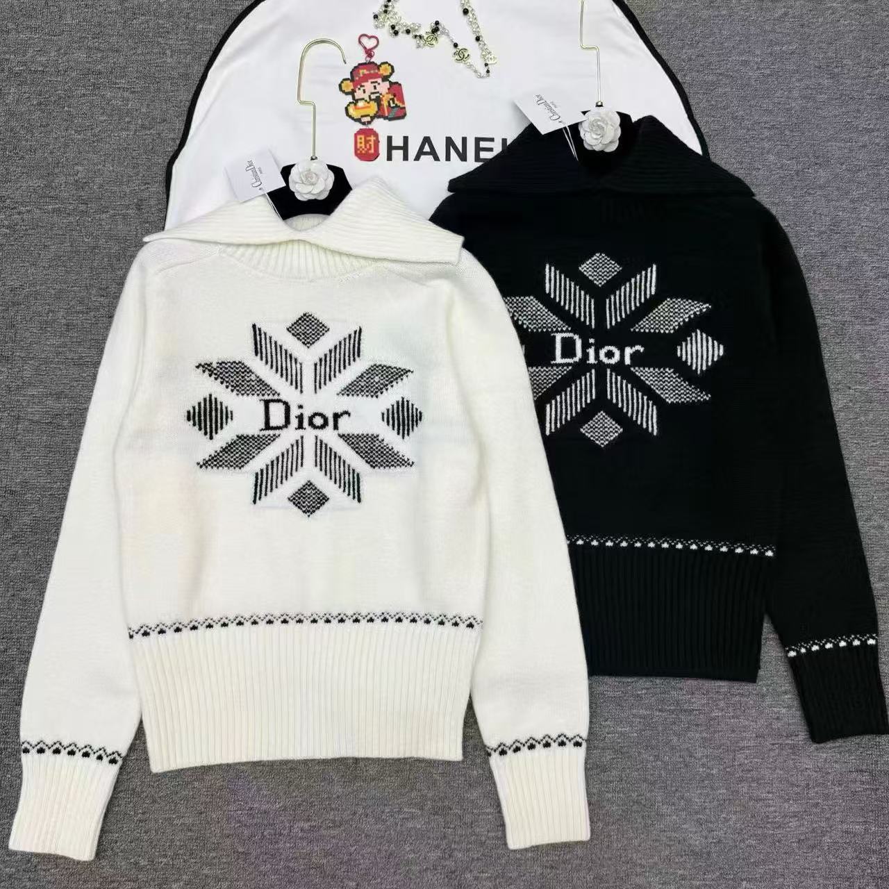 DIOR スノーフレーク柄襟付きウールセーター【50％割引+送料無料】