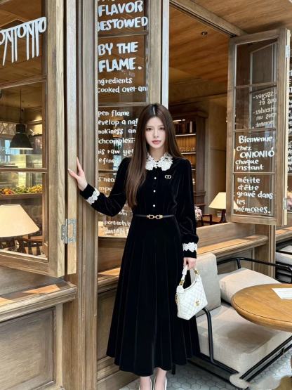 DIOR CD ベロア長袖ワンピース【50％割引+送料無料】