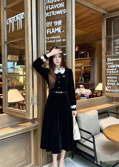 DIOR CD ベロア長袖ワンピース【50％割引+送料無料】