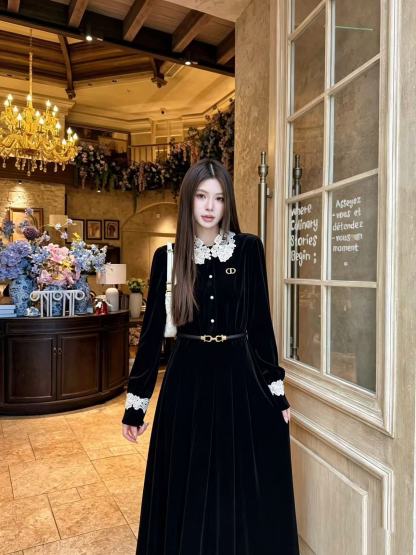 DIOR CD ベロア長袖ワンピース【50％割引+送料無料】