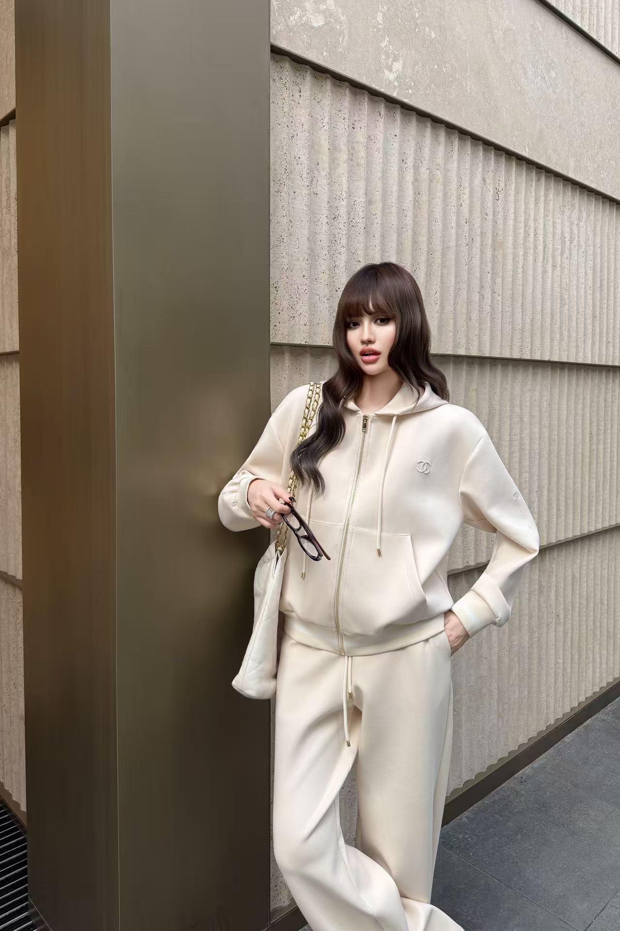 CHANE1 ダブルC フード付きジャケット＋パンツ ツーピースセット【50％割引+送料無料】