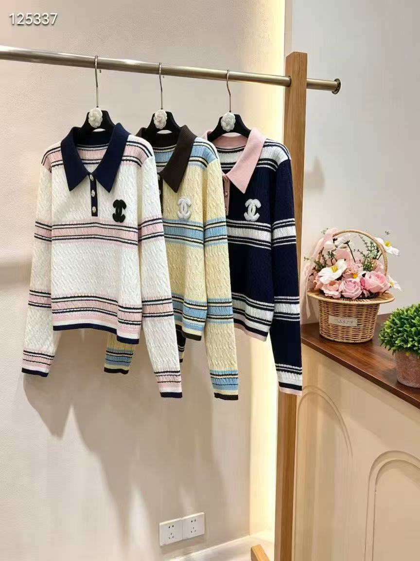 CHANEL ダブルCロゴ入り襟付きウールセーター【50％割引+送料無料】