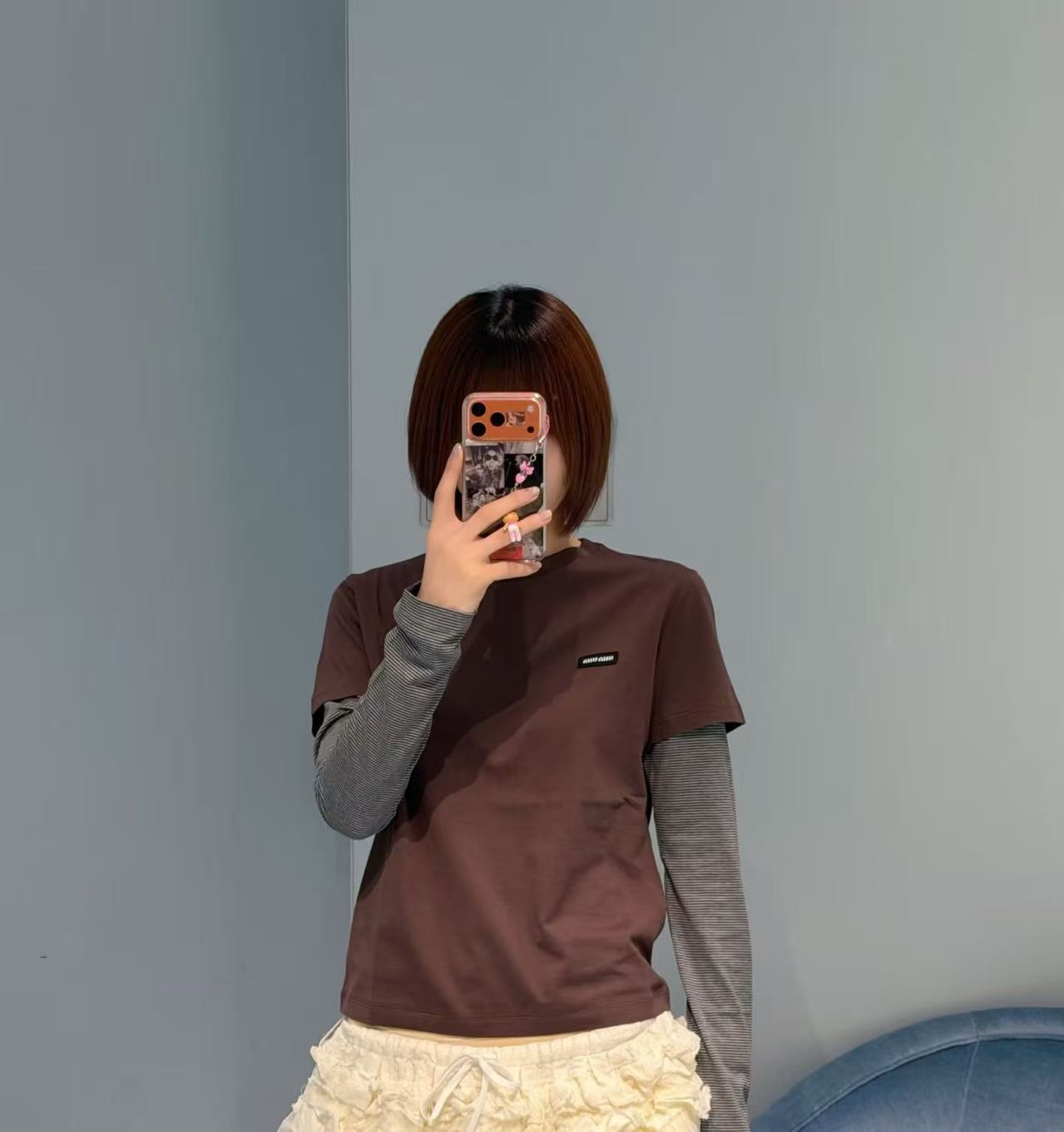 M1UM1U レターカラーブロック長袖Tシャツ【50％割引+送料無料】