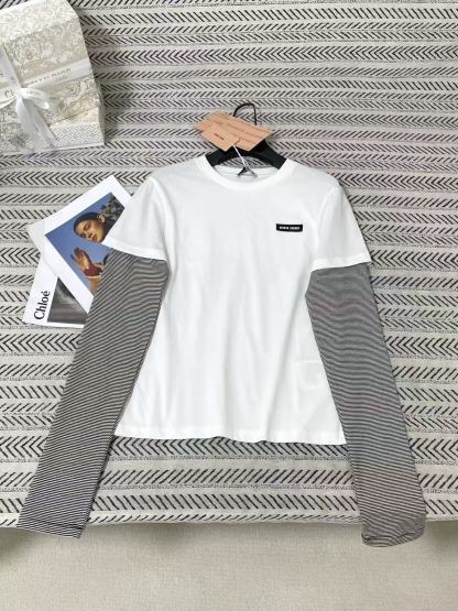 M1UM1U レターカラーブロック長袖Tシャツ【50％割引+送料無料】