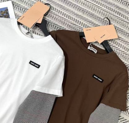 M1UM1U レターカラーブロック長袖Tシャツ【50％割引+送料無料】
