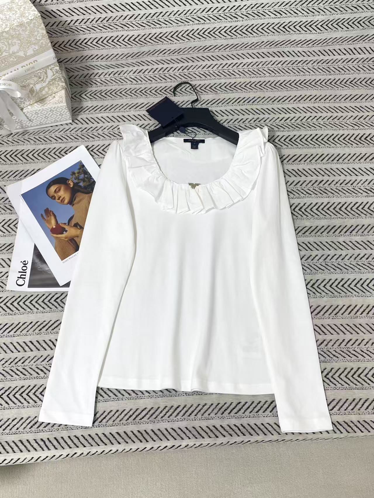 LV ラッフル付き長袖Tシャツ【50％割引+送料無料】