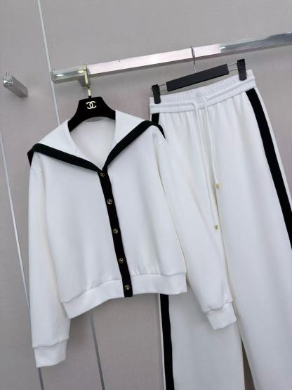 CHANEL風 襟付きジャケット＆パンツ セットアップ【50％割引+送料無料】