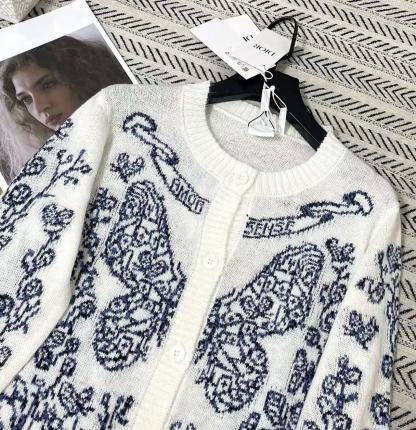 DIOR プリント Vネック ウールカーディガン【50％割引+送料無料】