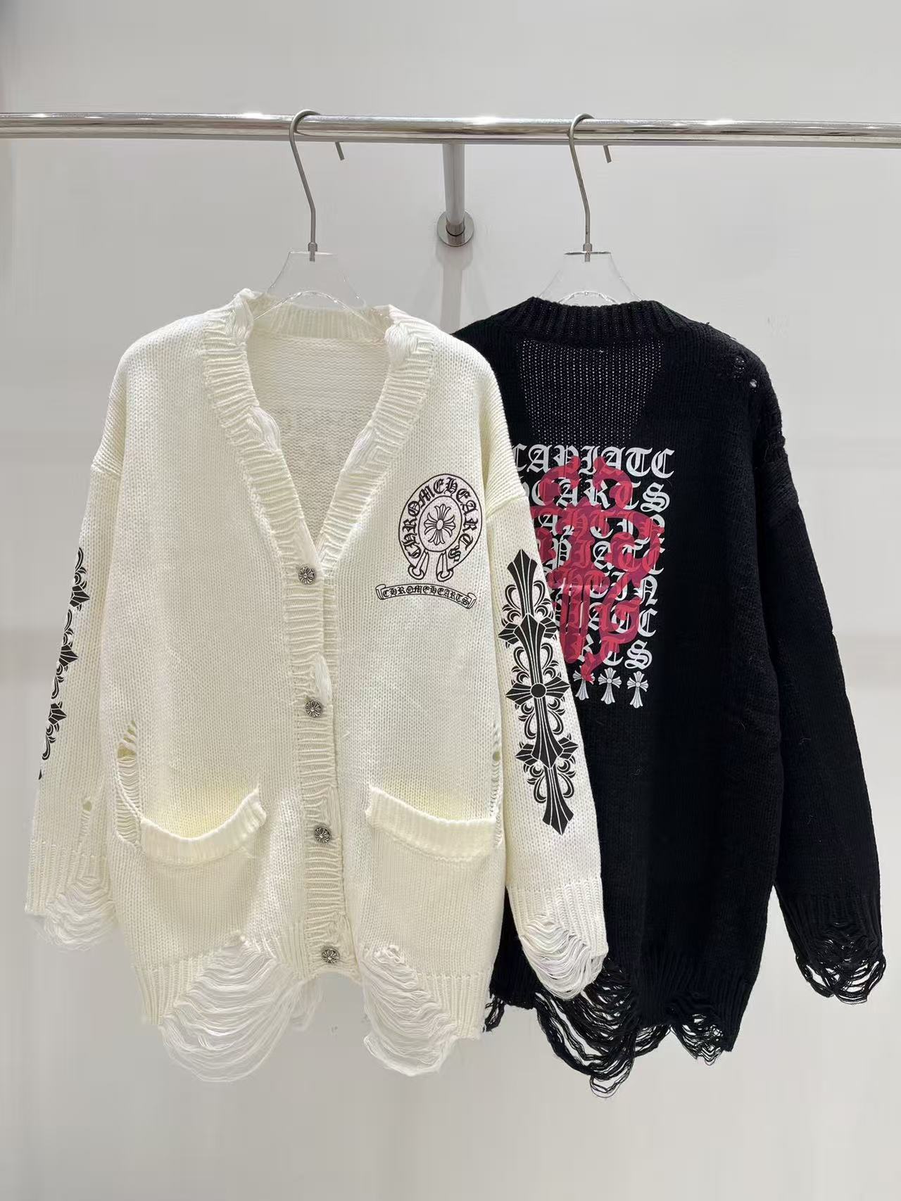 Chrome Hearts サンスクリット文字 ダメージ加工 ウールカーディガン【50％割引+送料無料】