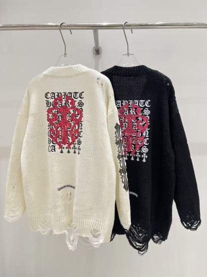 Chrome Hearts サンスクリット文字 ダメージ加工 ウールカーディガン【50％割引+送料無料】