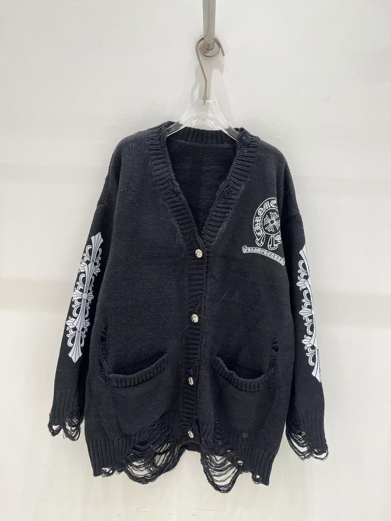 Chrome Hearts サンスクリット文字 ダメージ加工 ウールカーディガン【50％割引+送料無料】