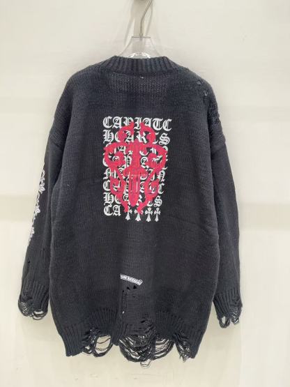 Chrome Hearts サンスクリット文字 ダメージ加工 ウールカーディガン【50％割引+送料無料】