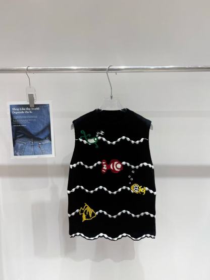 CHANEL ウェーブストライプ ウールベスト【50％割引+送料無料】
