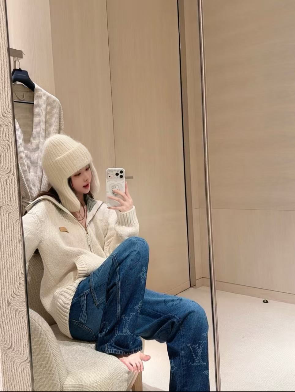LV ラペル付きジップアップニットカーディガン【50％割引+送料無料】