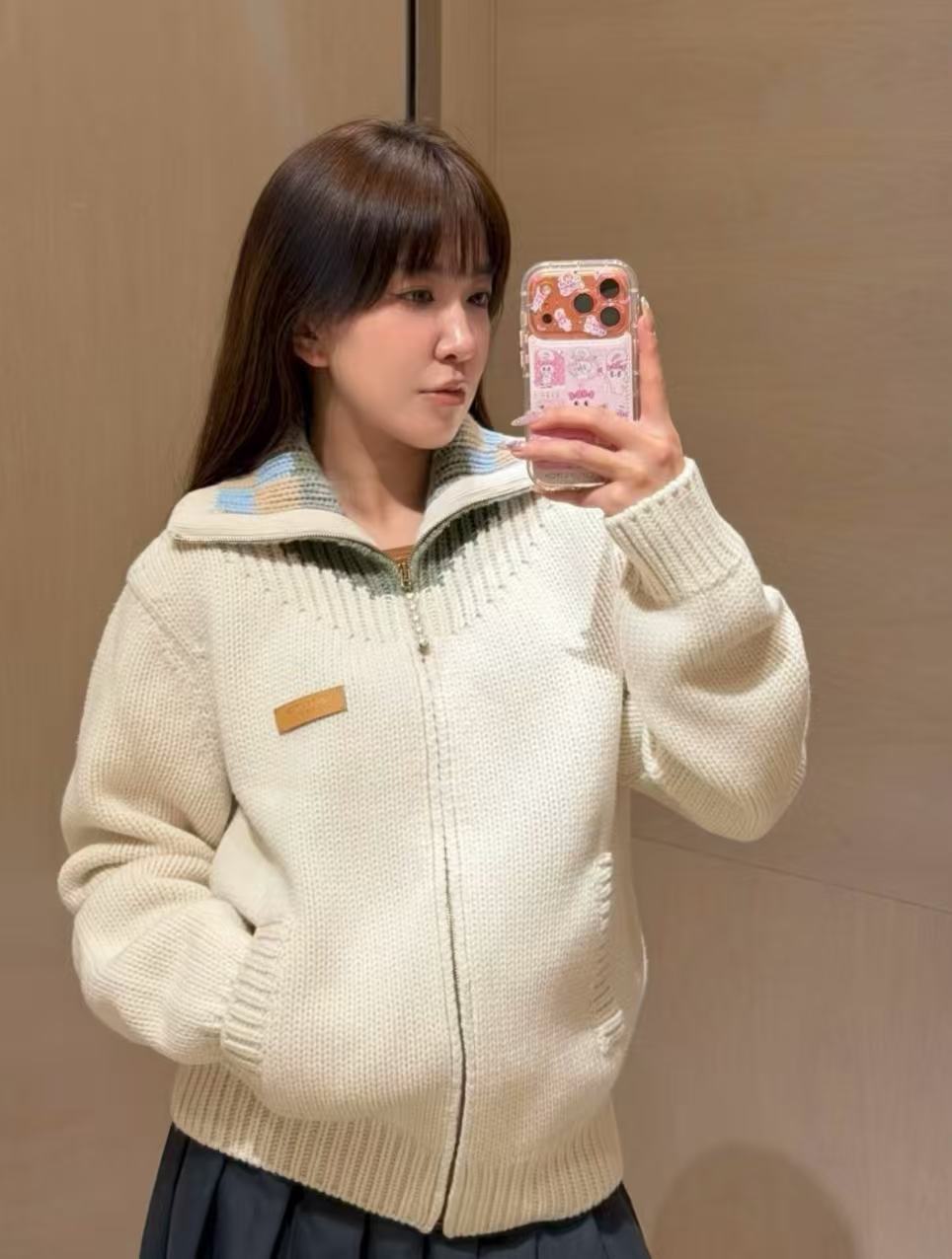 LV ラペル付きジップアップニットカーディガン【50％割引+送料無料】