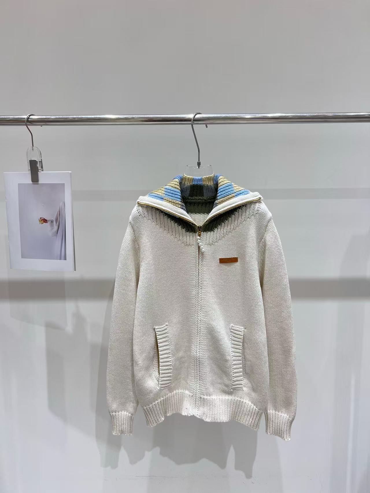 LV ラペル付きジップアップニットカーディガン【50％割引+送料無料】