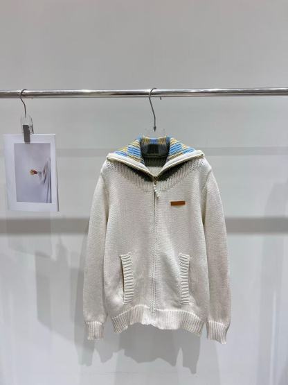 LV ラペル付きジップアップニットカーディガン【50％割引+送料無料】
