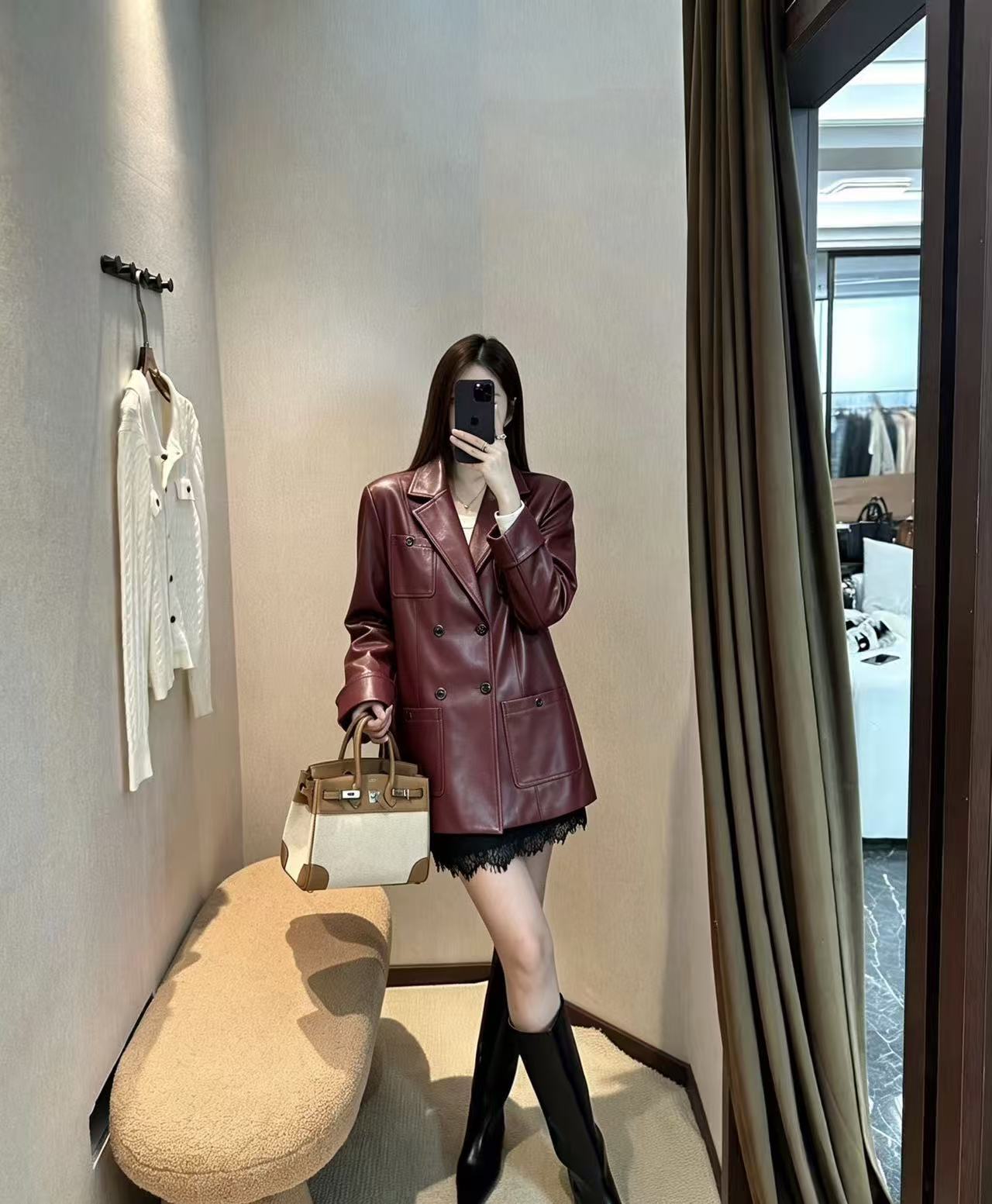 CHANE1 ダブルブレストレザージャケット【50％割引+送料無料】
