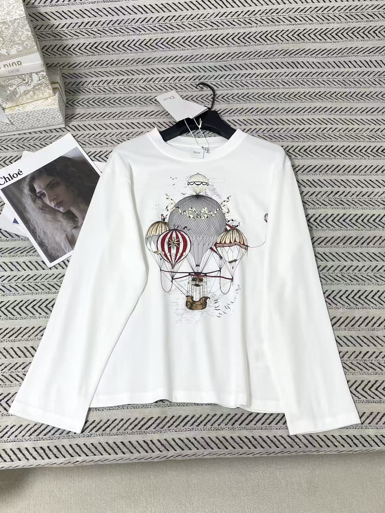 DIOR 熱気球＆レター 長袖Tシャツ【50％割引+送料無料】