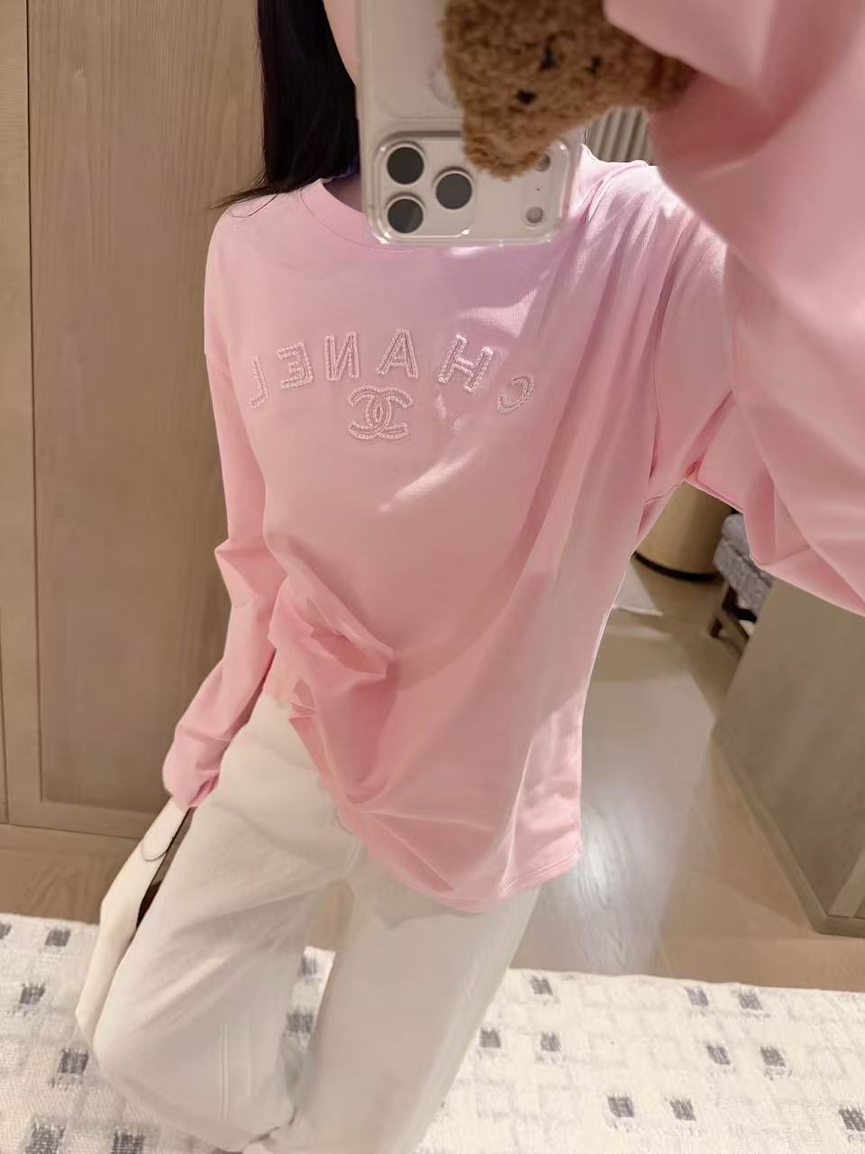 CHANEL ダブルCロゴ刺繍入り長袖Tシャツ【50％割引+送料無料】