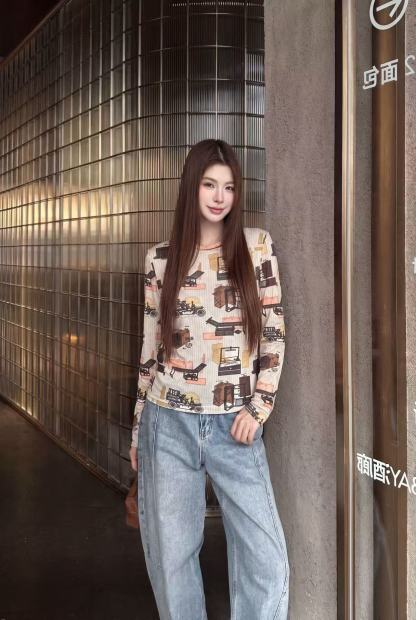 LVプリント長袖Tシャツ【50％割引+送料無料】
