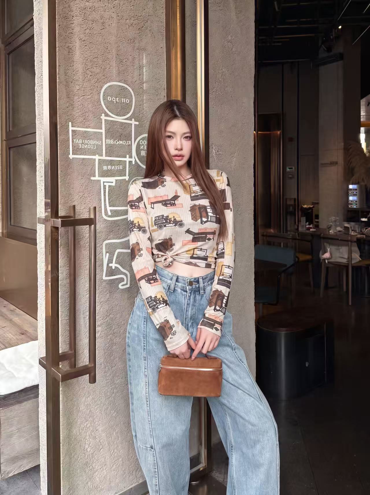 LVプリント長袖Tシャツ【50％割引+送料無料】