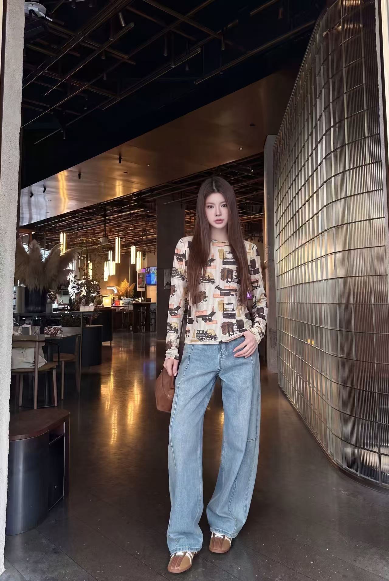 LVプリント長袖Tシャツ【50％割引+送料無料】