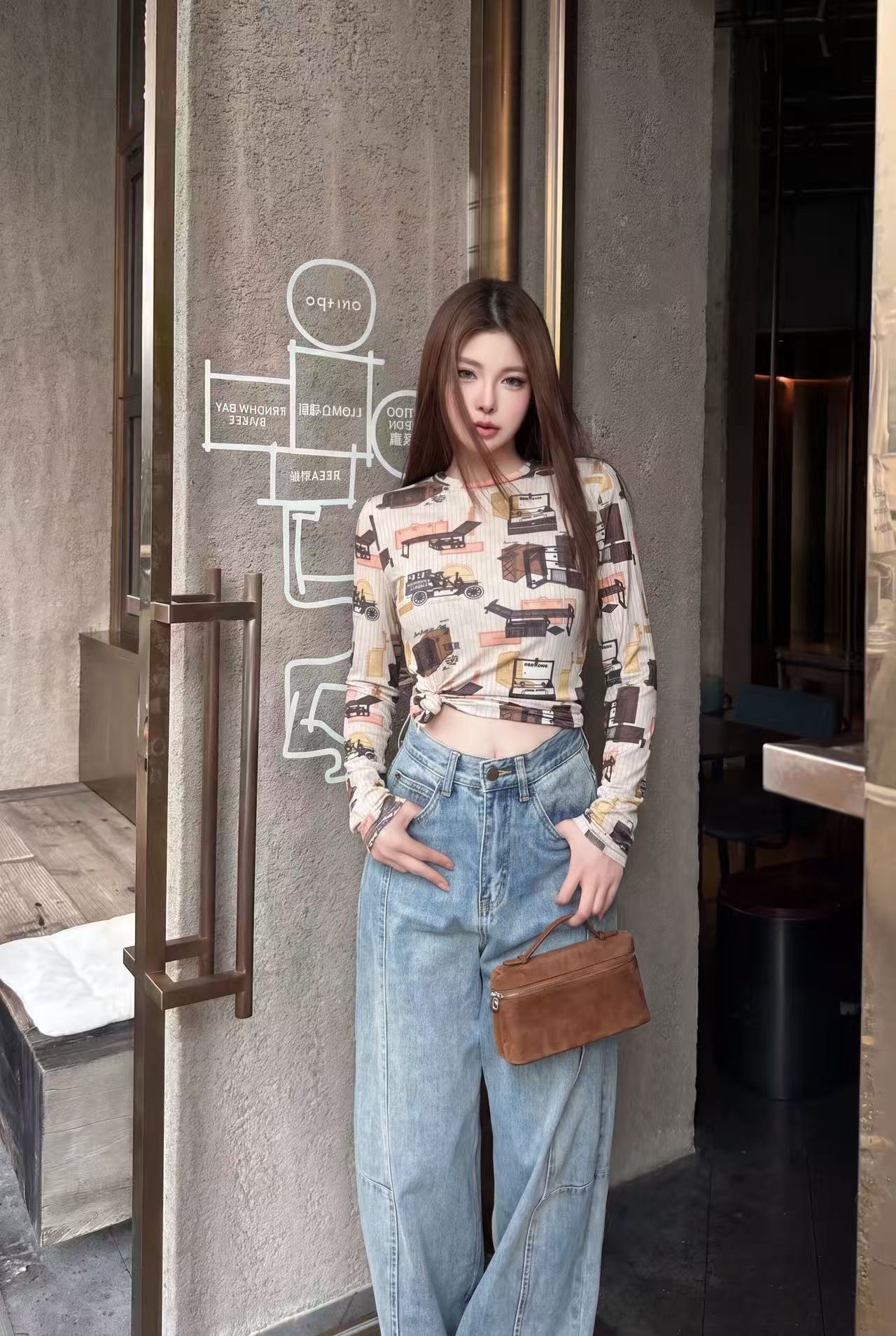 LVプリント長袖Tシャツ【50％割引+送料無料】