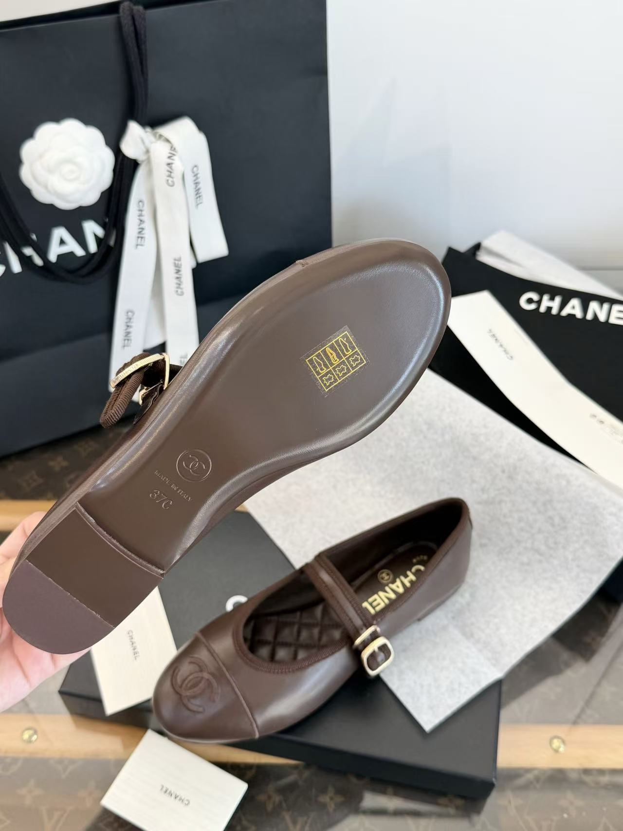 CHANE1 高品質ダブルCレザーフラットシューズ【50％割引+送料無料】