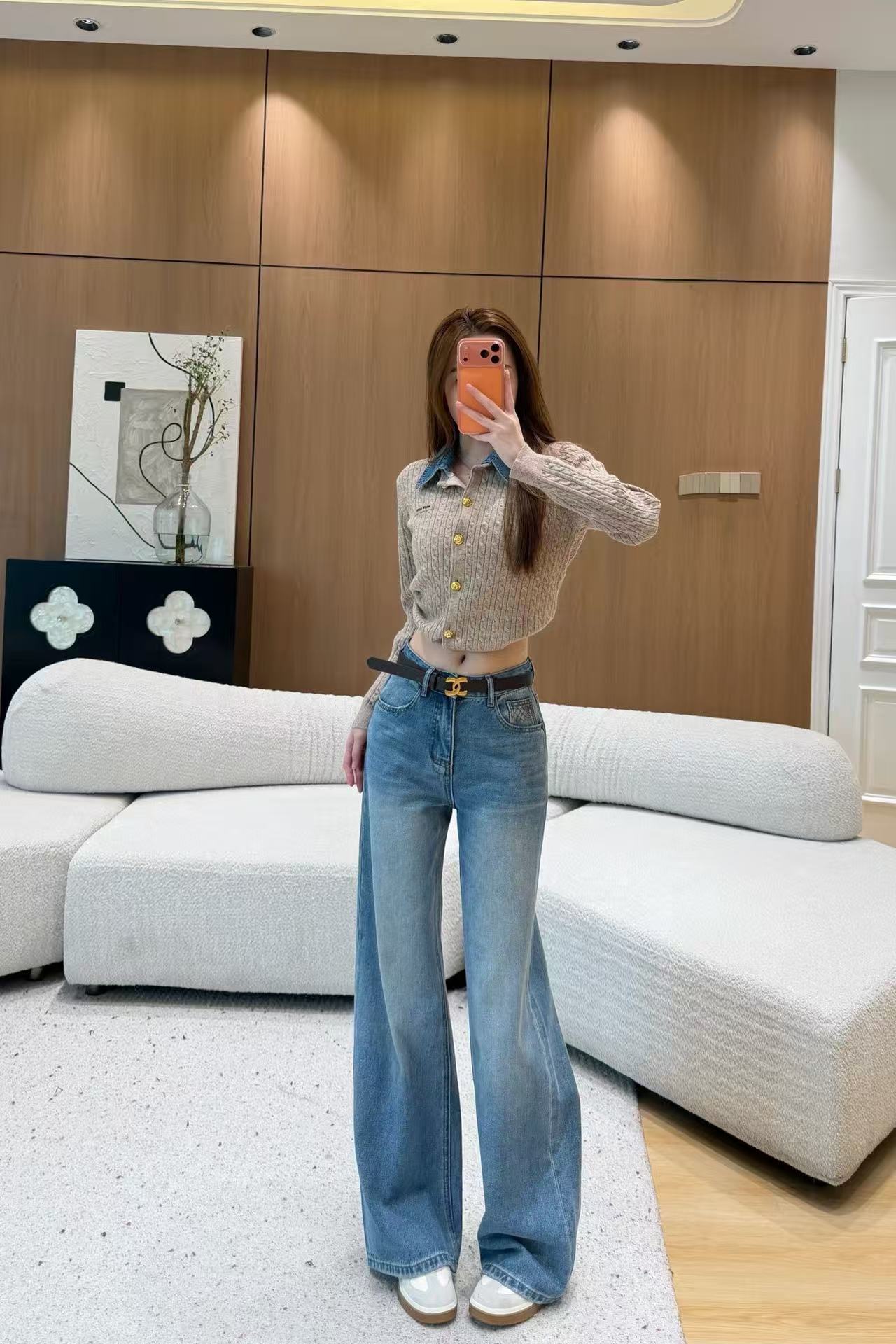 CHANEL ダブルCロゴ ベルト付きデニムパンツ【50％割引+送料無料】
