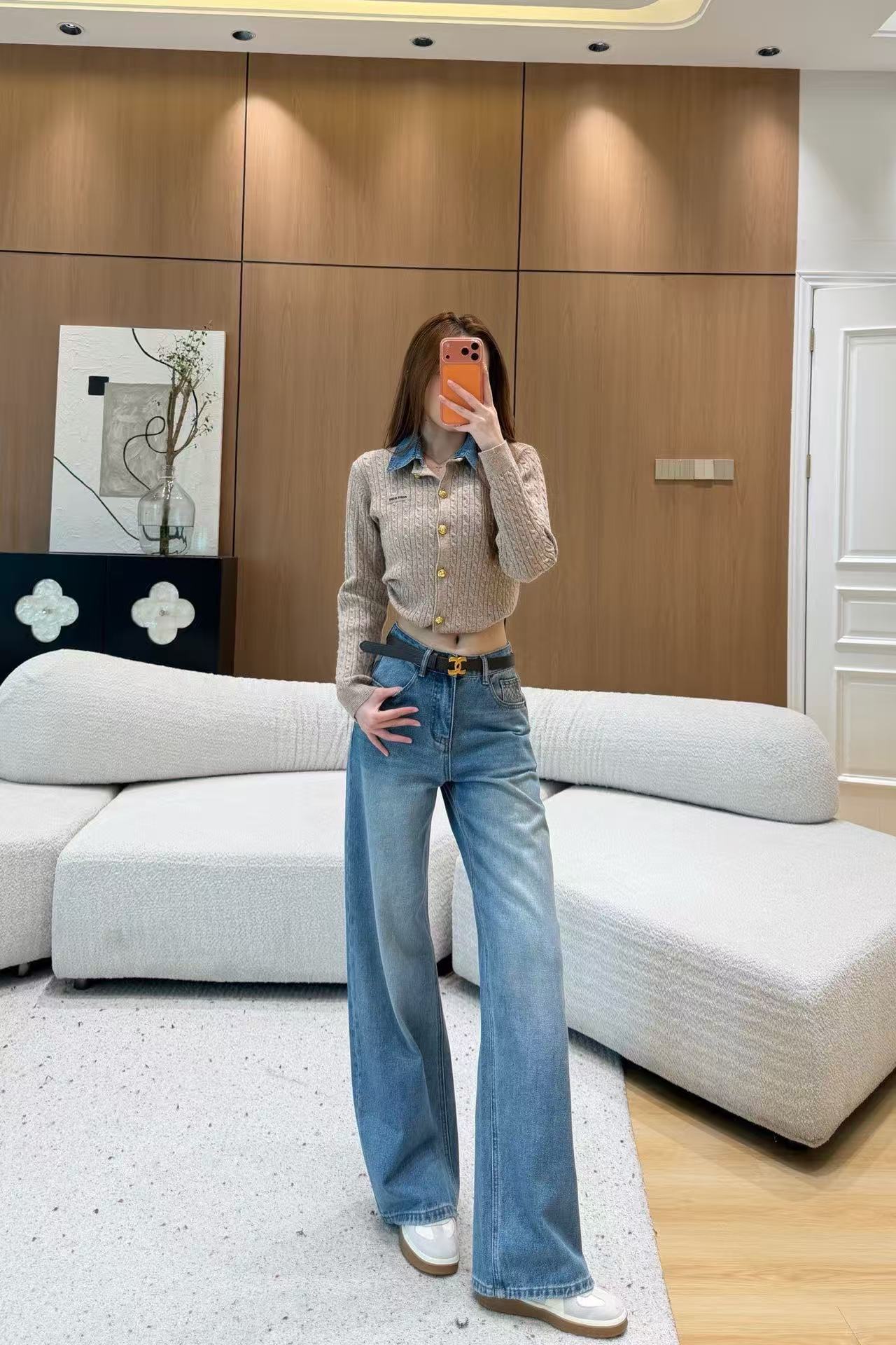 CHANEL ダブルCロゴ ベルト付きデニムパンツ【50％割引+送料無料】