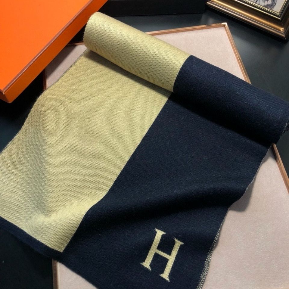 [HERME5]🧣カラーブロック カシミア スカーフ🧣【50％割引+送料無料】
