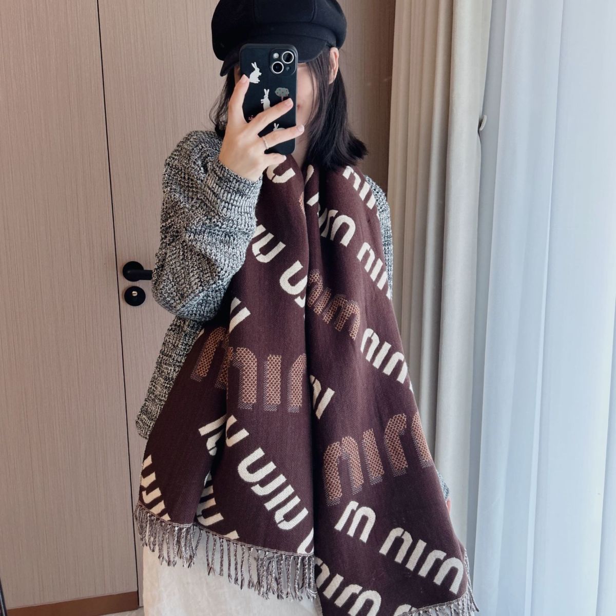 [M1UM1U]🧣リバーシブルフリンジスカーフ🧣【50％割引+送料無料】