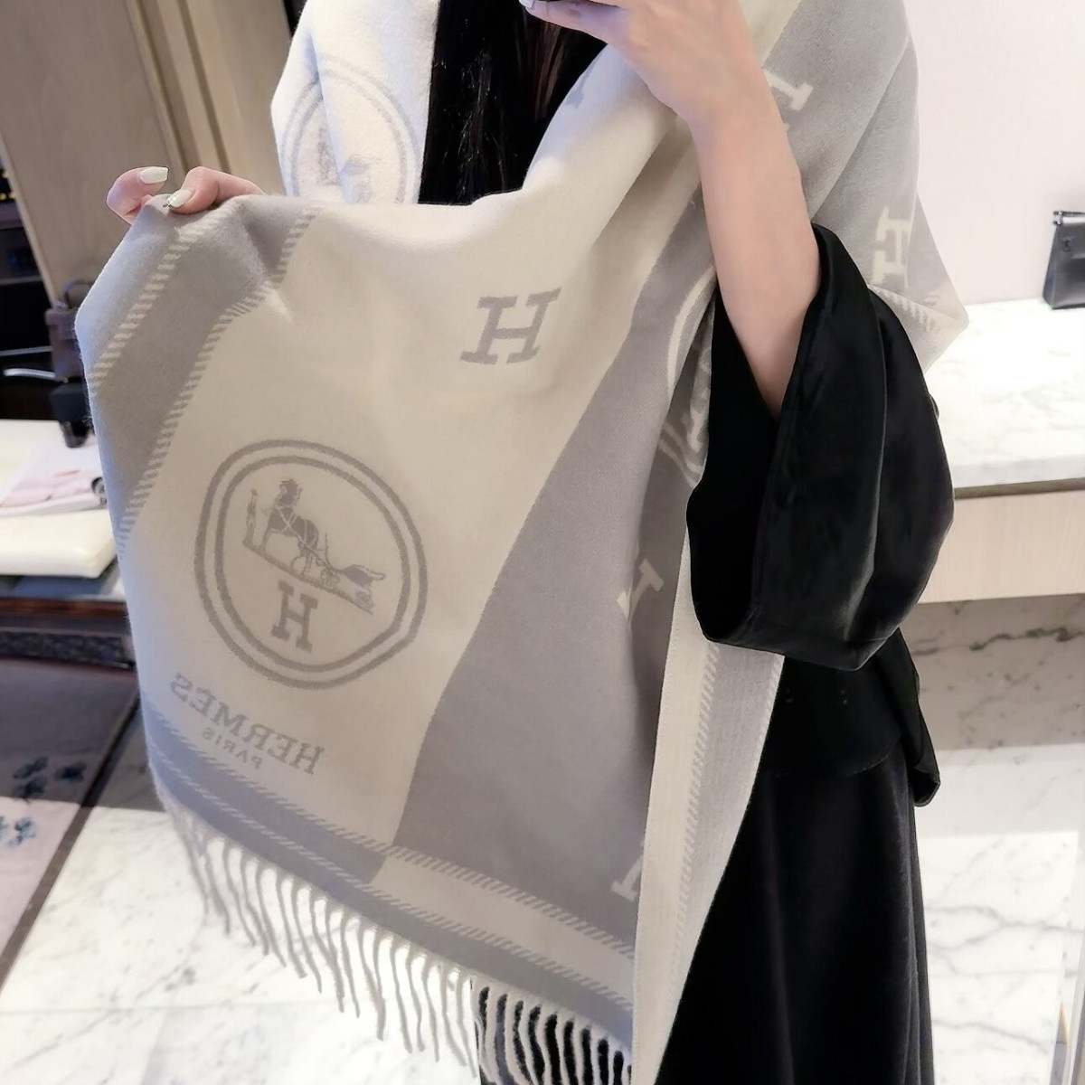 🧣エルメス カシミヤスカーフ【50％割引+送料無料】