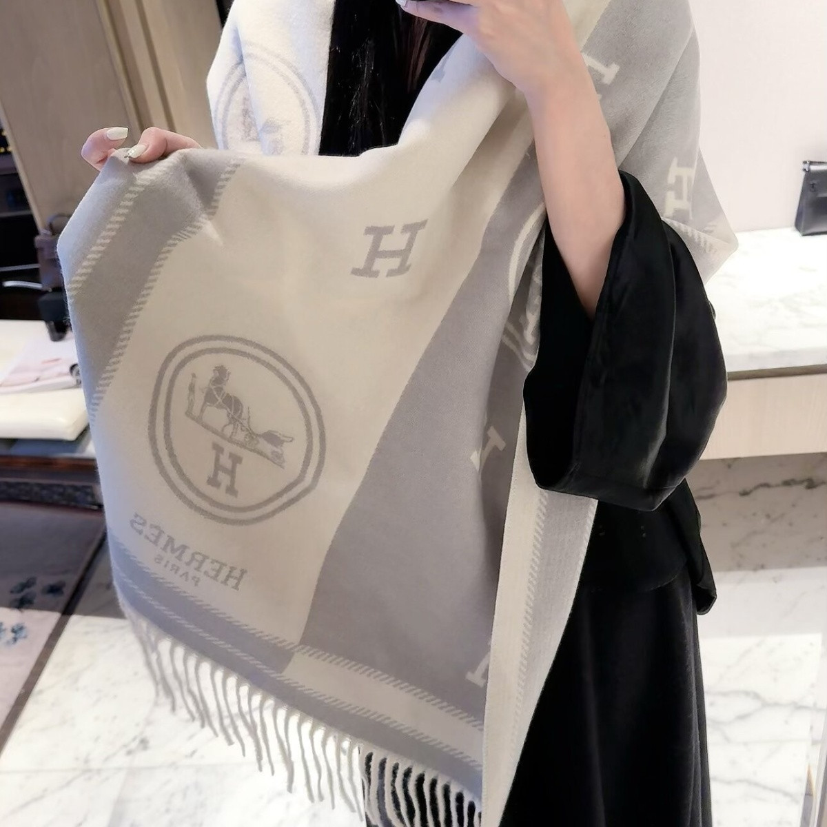 🧣エルメス カシミヤスカーフ【50％割引+送料無料】