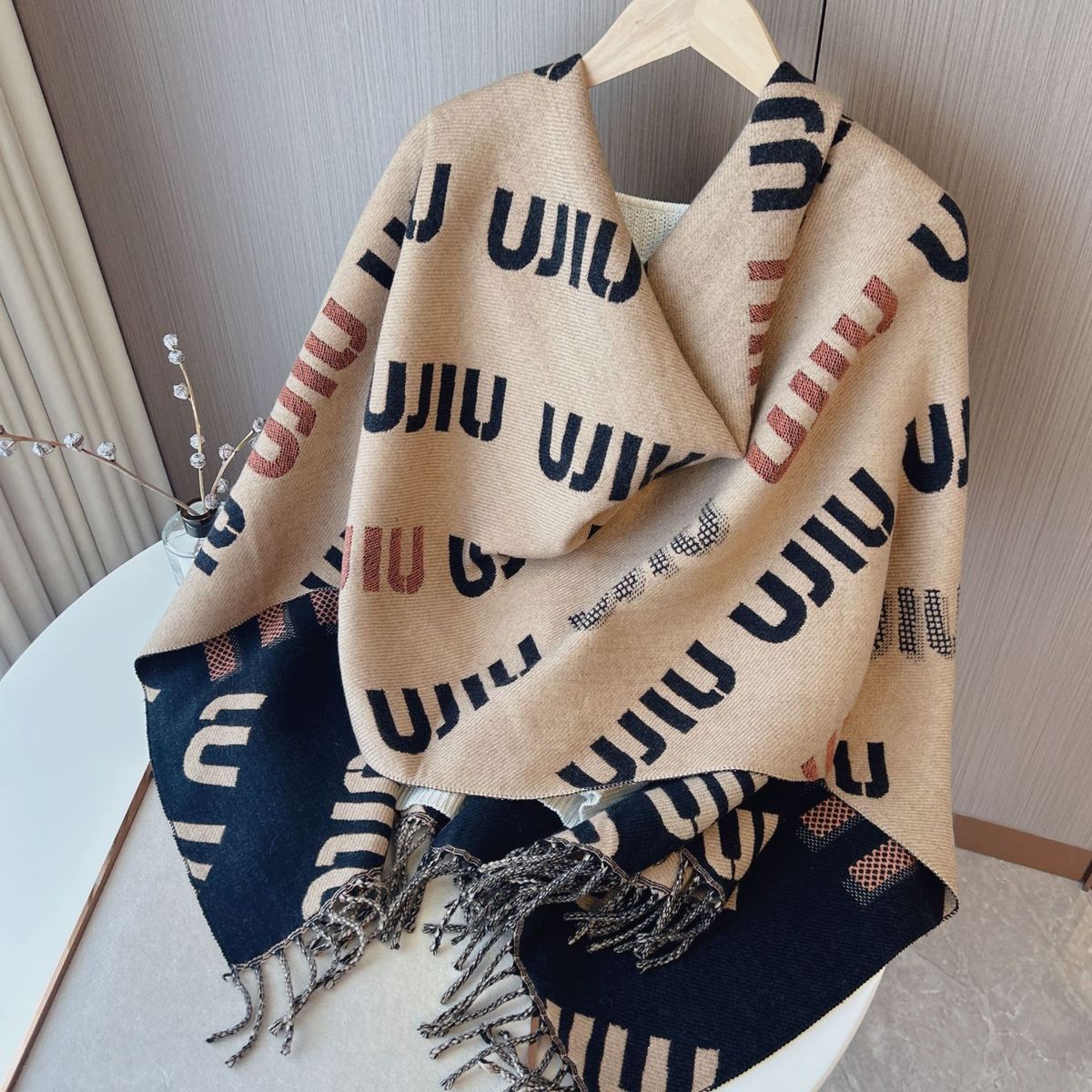 [M1UM1U]🧣リバーシブルフリンジスカーフ🧣【50％割引+送料無料】