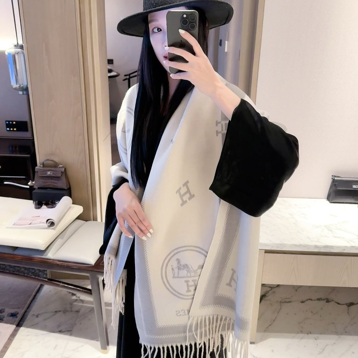 🧣エルメス カシミヤスカーフ【50％割引+送料無料】