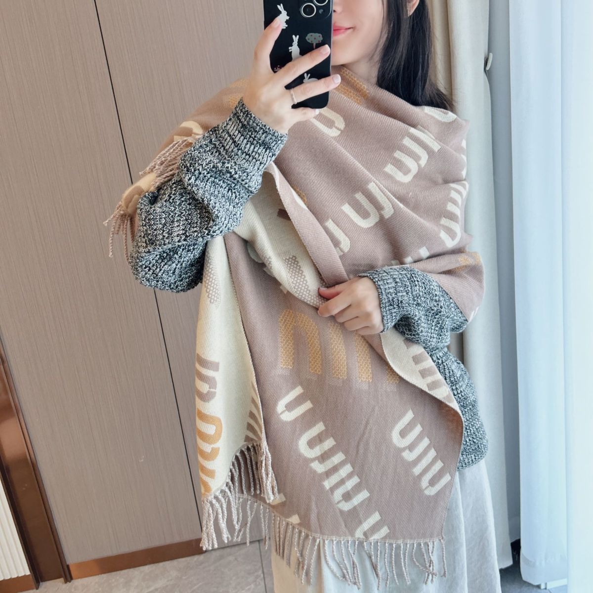 [M1UM1U]🧣リバーシブルフリンジスカーフ🧣【50％割引+送料無料】