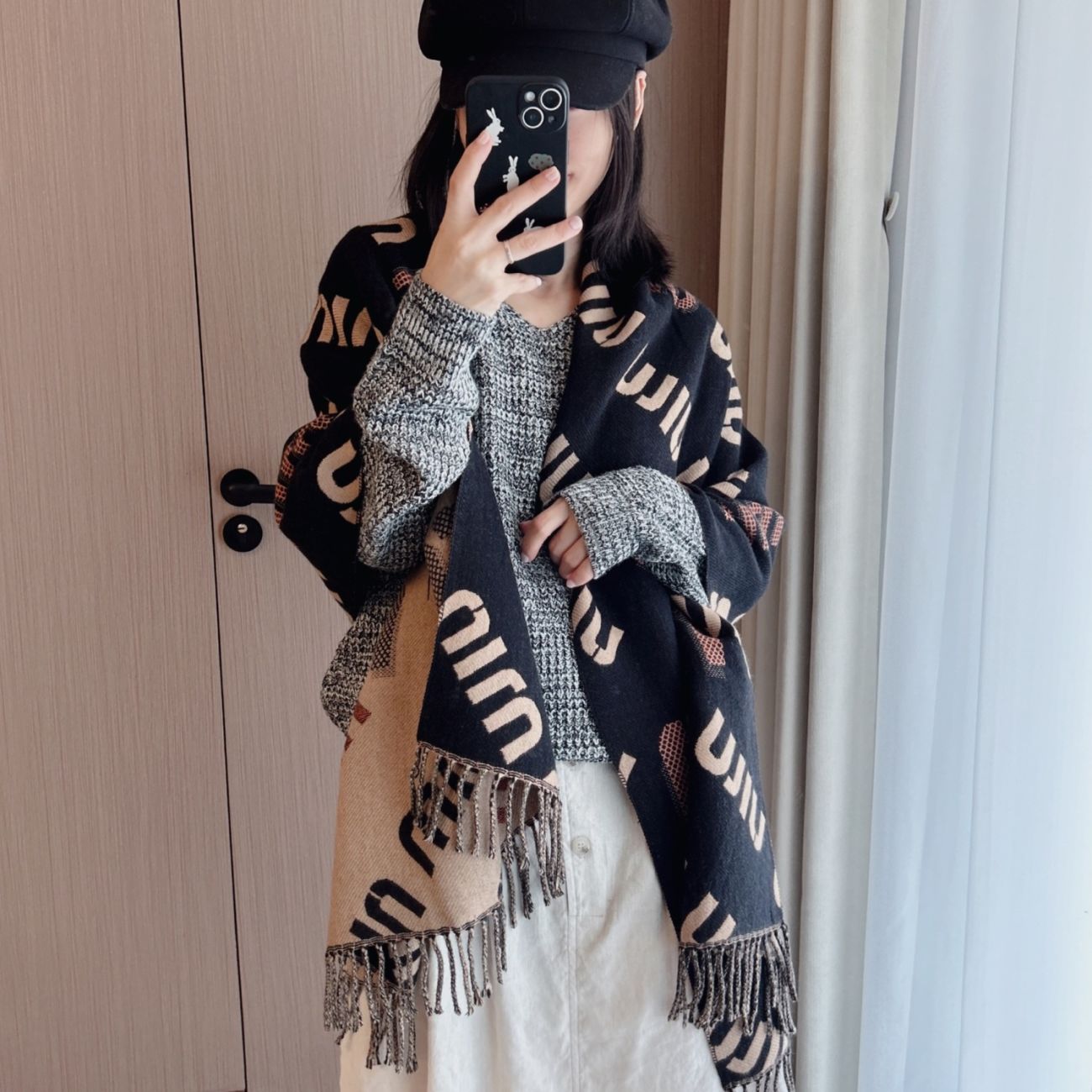 [M1UM1U]🧣リバーシブルフリンジスカーフ🧣【50％割引+送料無料】