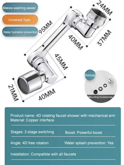 [Multi-function mechanical arm extension and rotation] Splash-proof faucet