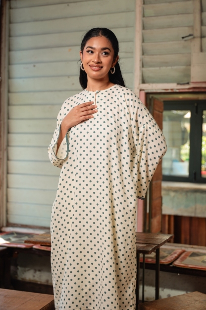 KURONG RAHIMAH - POLKA WHITE TEAL 