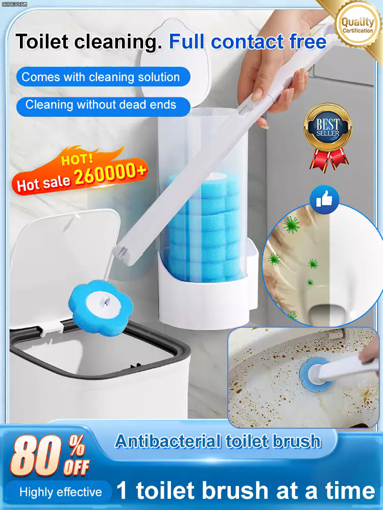 Clean hands no mess interchangeable brush head toilet brush set